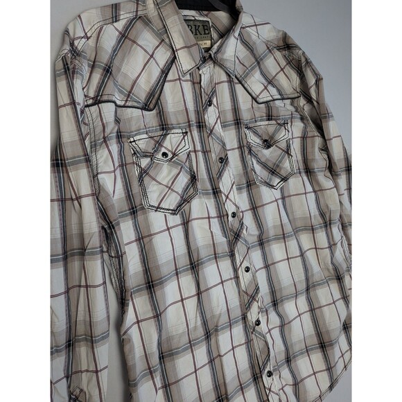 BKE Pearl Snap Button Shirt Mens XL Athletic Fit Black White Plaid Long Sleeve - Picture 6 of 16